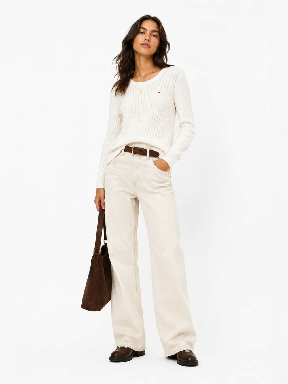 Tommy Hilfiger White Cable Knit Cotton Scoop Neck Sweater – XS GUC
